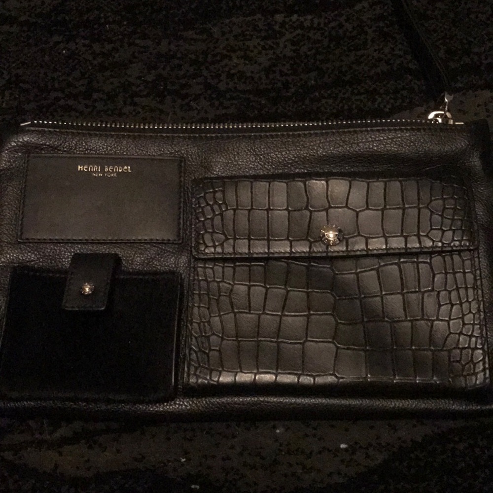 Henri Bendel Black Leather Travel Clutch